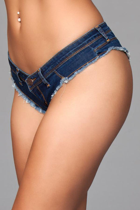 BeWicked Buns Out Cheeky Denim Shorts — Dark Wash, Large - BW-J8BLL