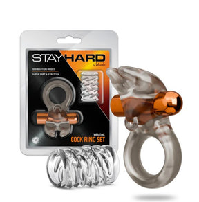 Blush Stay Hard Vibrating Cock Ring Set with Textured Sleeve - BL-74209