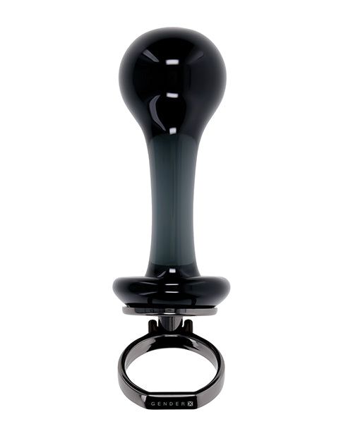 Gender X Glass Anal Plug — Black with Finger Ring