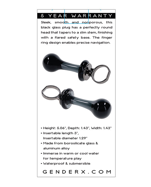Gender X Glass Anal Plug — Black with Finger Ring