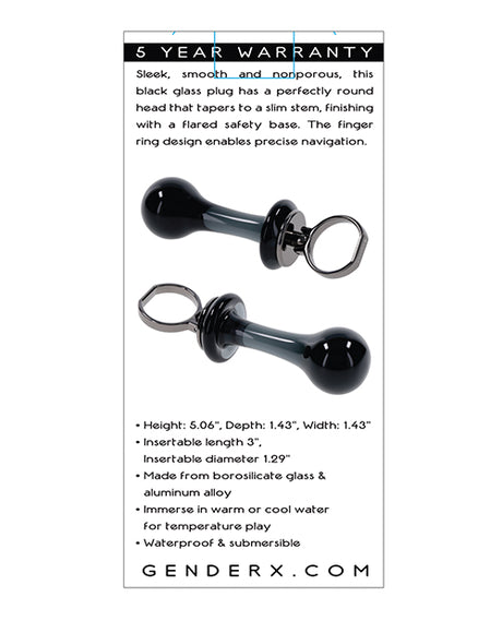 Gender X Glass Anal Plug — Black with Finger Ring