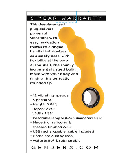 Gender X Bumble Angled Anal Plug with Ringed Handle — Yellow