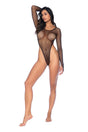 Mapale Fishnet Long-Sleeve Bodysuit — One Size (OS), Black - GE-1119BKOS