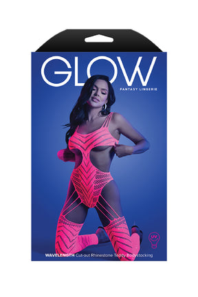 Fantasy Lingerie Neon Pink Cutout Rhinestone Teddy Bodystocking — One Size - FL-GL2140-OS-B