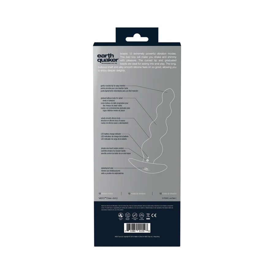 Earth Quaker Rechargeable Anal Vibe - Just Black by VeDO