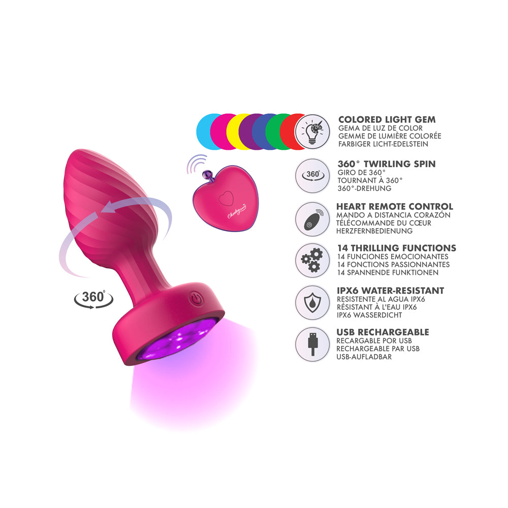 Viben Twila Twirling Light-Up Vibrating Anal Plug with Purple Gem & Pink Heart Remote - VB-CC9159
