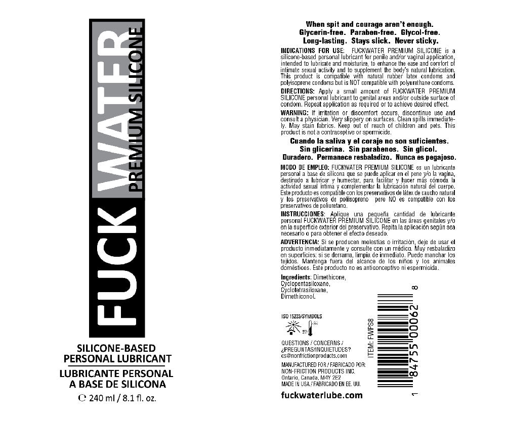 Fuck Water Premium Silicone Lubricant — 8 fl oz - FW-S8