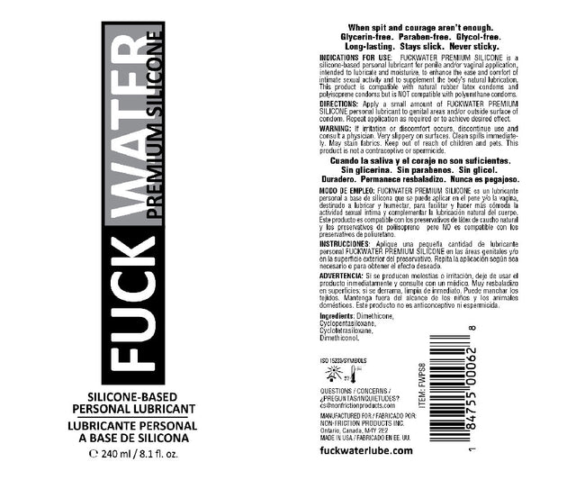 Fuck Water Premium Silicone Lubricant — 8 fl oz - FW-S8