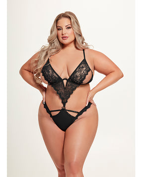 Nadia Lace & Mesh Cutout Teddy - Black 1X/2X by House of Desire