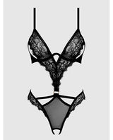 Nadia Lace & Mesh Cutout Teddy - Black 1X/2X by House of Desire