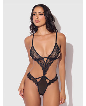 Nadia Lace & Mesh Cutout Teddy - Black MD by House of Desire