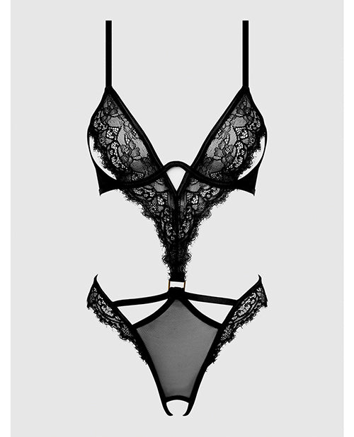 Nadia Lace & Mesh Cutout Teddy - Black MD by House of Desire