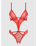 Nadia Lace & Mesh Cutout Teddy - Grenadine Dark Orange SM by House of Desire