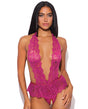 Jocelyn Lace Halter Teddy w/Open Crotch - Raspberry 1X/2X by House of Desire