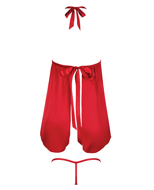 Jocelyn Lace & Satin Halter Mini Babydoll Dress w/Thong - Raspberry XL by House of Desire