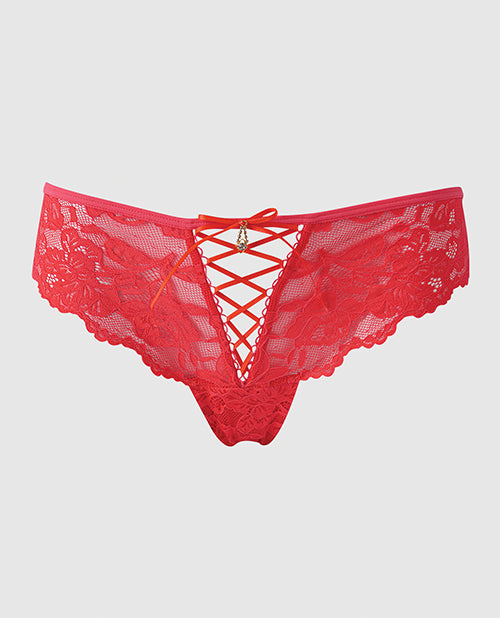 Bella Lace Up Tanga Panty w/Jewel Detail - Coral 1X/2X by House of Desire