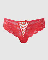 Bella Lace Up Tanga Panty w/Jewel Detail - Coral 1X/2X by House of Desire
