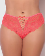 Bella Lace Up Tanga Panty w/Jewel Detail - Coral 3X/4X by House of Desire