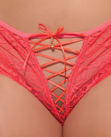 Bella Lace Up Tanga Panty w/Jewel Detail - Coral 3X/4X by House of Desire
