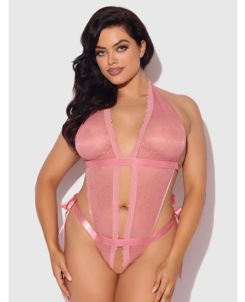 Kiki Lace & Satin Drop Off Teddy - Rose 1X/2X by House of Desire