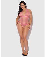 Kiki Lace & Satin Drop Off Teddy - Rose 1X/2X by House of Desire