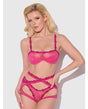 Yvone Lace Bra w/Removable Straps, Garter & Tanga Panty 3 pc Set - Pink MD by House of Desire