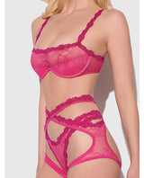 Yvone Lace Bra w/Removable Straps, Garter & Tanga Panty 3 pc Set - Pink SM by House of Desire