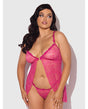 Yvone Lace Babydoll w/Front Closure & G-String 2 pc Set - Pink 1X/2X by House of Desire