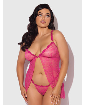 Yvone Lace Babydoll w/Front Closure & G-String 2 pc Set - Pink 3X/4X by House of Desire