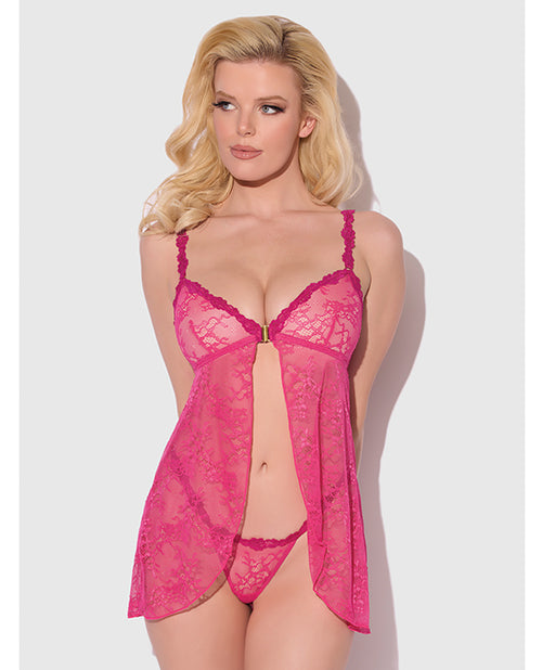 Yvone Lace Babydoll w/Front Closure & G-String 2 pc Set - Pink LG by House of Desire