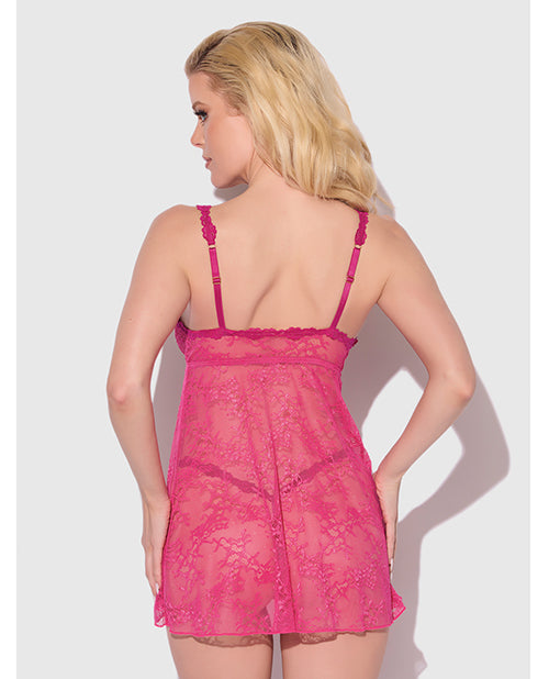 Yvone Lace Babydoll w/Front Closure & G-String 2 pc Set - Pink MD by House of Desire
