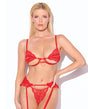 Cecily Lace Cut-Out Bra & Thong w/Garter Straps - Red LG by House of Desire