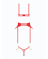 Cecily Lace Cut-Out Bra & Thong w/Garter Straps - Red MD by House of Desire