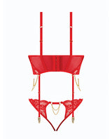 Cecily Lace & Mesh Bustier w/Thong & Garter Straps - Red 3X/4X by House of Desire