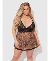 Felicia Mesh and Lace Babydoll w/G-String 2 pc Set - Leopard 3X/4X by House of Desire