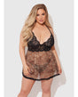 Felicia Mesh and Lace Babydoll w/G-String 2 pc Set - Leopard 3X/4X by House of Desire
