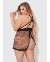 Felicia Mesh and Lace Babydoll w/G-String 2 pc Set - Leopard 3X/4X by House of Desire