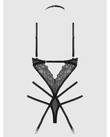 Eden Embroidered Lace & Mesh Teddy w/Garters - Black 3X/4X by House of Desire