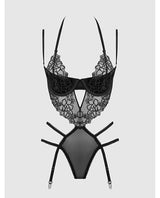Eden Embroidered Lace & Mesh Teddy w/Garters - Black MD by House of Desire