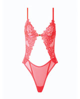 Eden Scalloped Lace High Cut Teddy - Coral XL by House of Desire