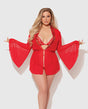 Dragon Sheer Mesh Robe w/Satin Triangle Top & G-String 3 pc Set - Red 1X/2X by House of Desire