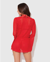 Dragon Sheer Mesh Robe w/Satin Triangle Top & G-String 3 pc Set - Red MD by House of Desire