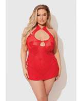 Dragon Mesh & Applique Chemise w/G-String 2 pc Set - Red 1X/2X by House of Desire
