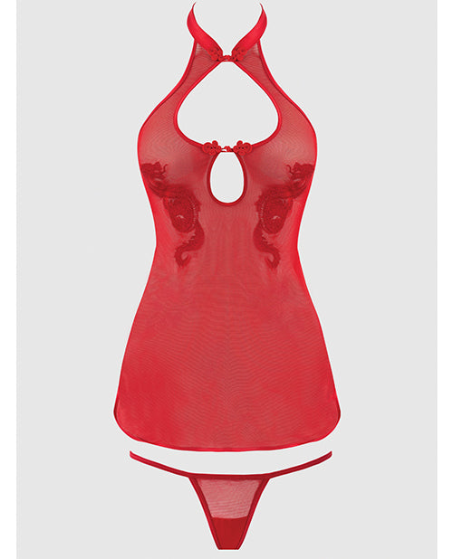 Dragon Mesh & Applique Chemise w/G-String 2 pc Set - Red SM by House of Desire