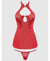 Dragon Mesh & Applique Chemise w/G-String 2 pc Set - Red SM by House of Desire