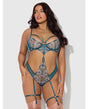 Nova Lace Teddy w/Garters - Jade Blue 1X/2X by House of Desire