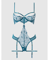Nova Lace Teddy w/Garters - Jade Blue 1X/2X by House of Desire