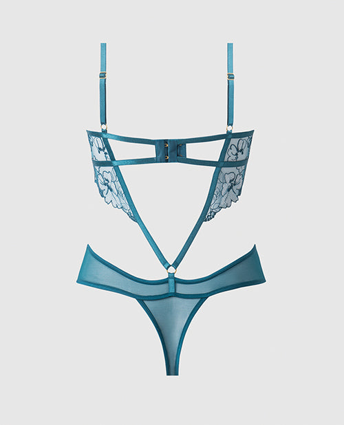 Nova Lace Teddy w/Garters - Jade Blue 1X/2X by House of Desire