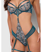 Nova Lace Teddy w/Garters - Jade Blue XL by House of Desire