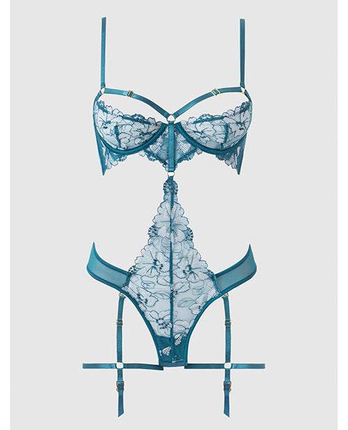 Nova Lace Teddy w/Garters - Jade Blue XL by House of Desire